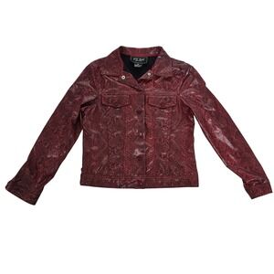 FU DA New York Faux Snakeskin Jacket Red PU Leather Women's Small S Button Front